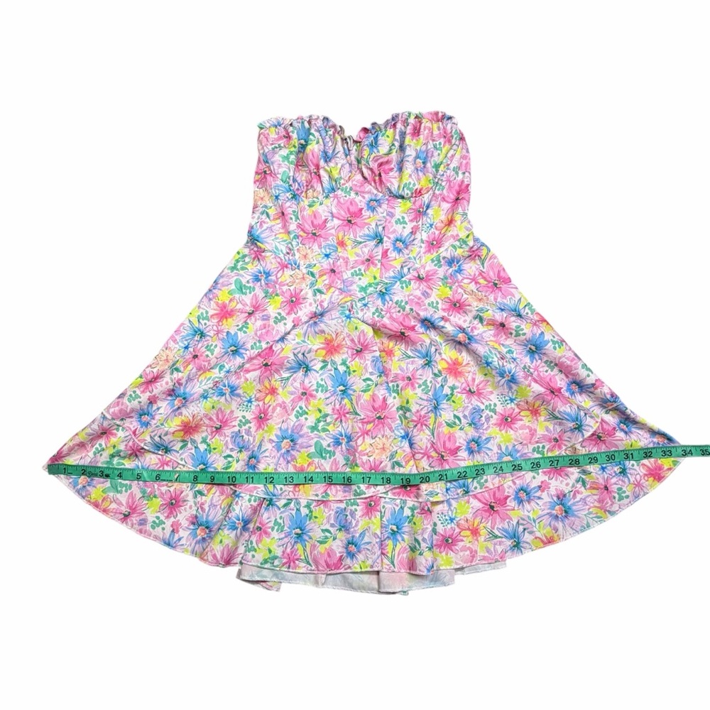 SHEIN Soleia White Multicolor Floral Ruffle Sweetheart Strapless Mini Dress - M - Picture 16 of 16